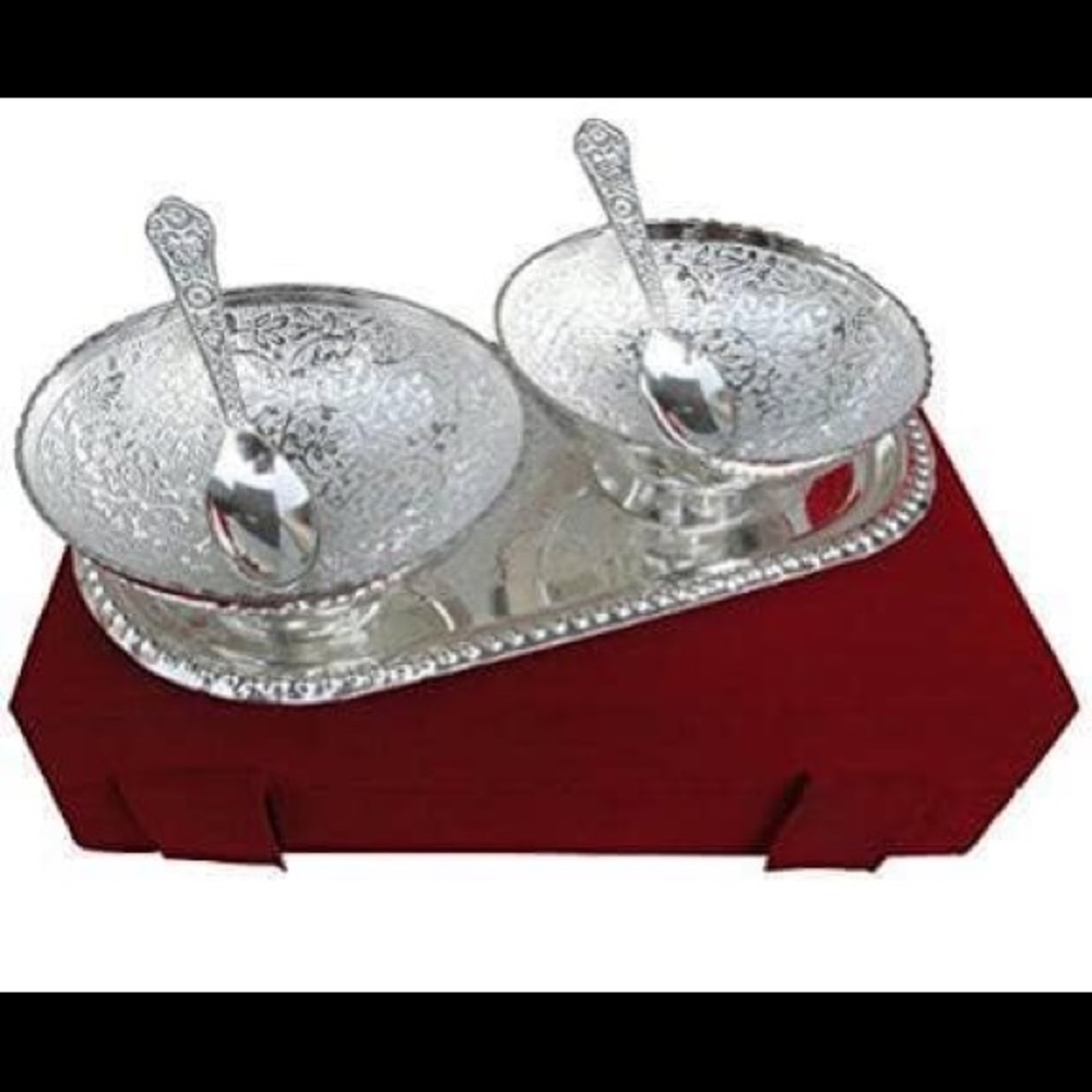 Silver Bowl Set with tray and spoons